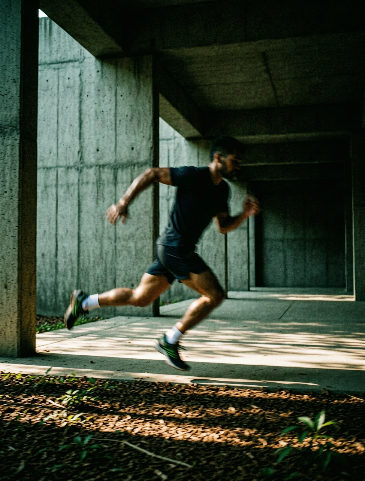 A runner capturing the split-second of mid-stride movement in Shkodër